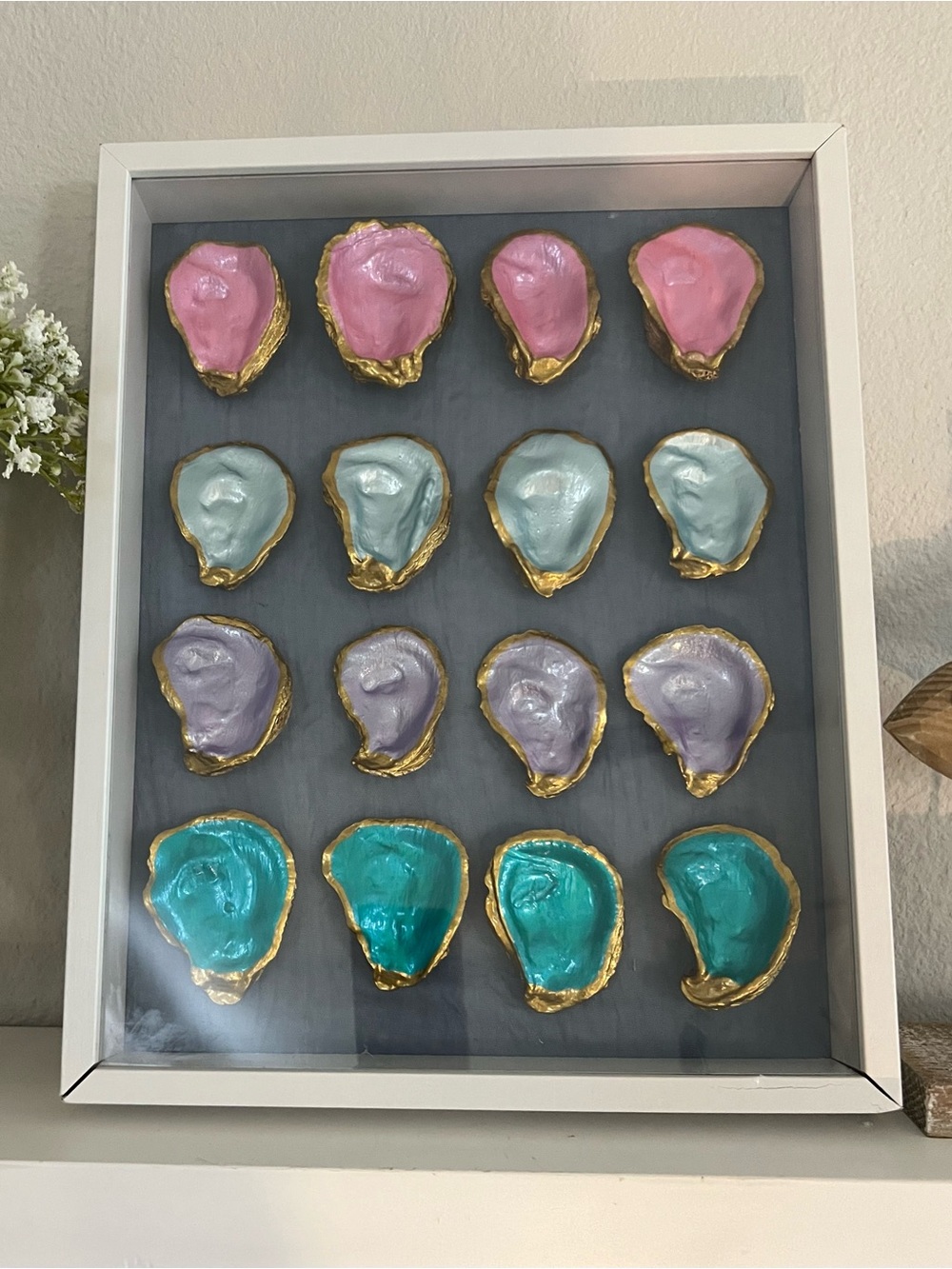 Framed Pastel Oyster Shell Wall Art - Multicolor